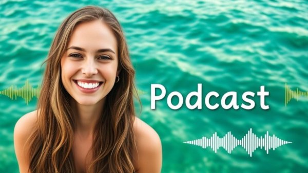Mindfulness meditation podcast cover with calming graphics and smiling woman.