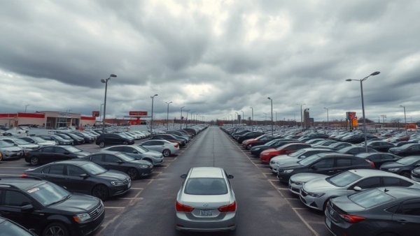 Expansive parking lot with vehicles, related to buying salvage vehicles in Ohio.
