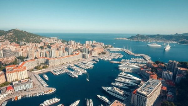Aerial view of Monaco, showcasing the cityscape and marina, highlighting the region's architectural and nautical beauty.