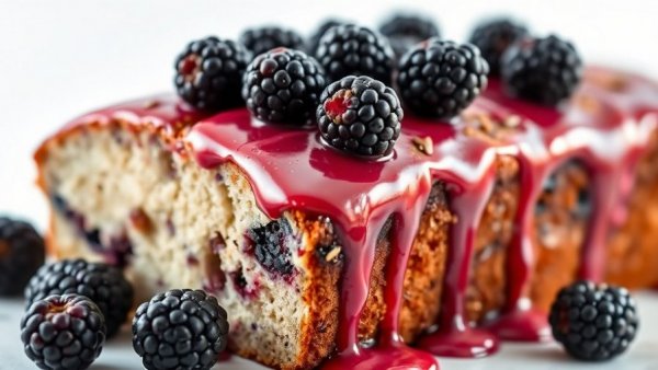 Delicious blackberry lemon poppy seed loaf with glaze.