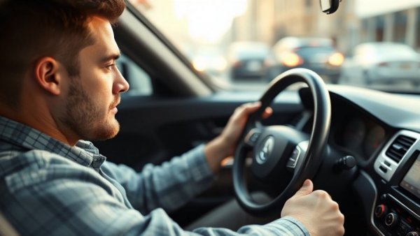 Driver using phone while driving, highlighting distracted driving laws.