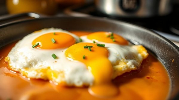 High protein snacks: sunny-side-up eggs with herbs in a skillet.