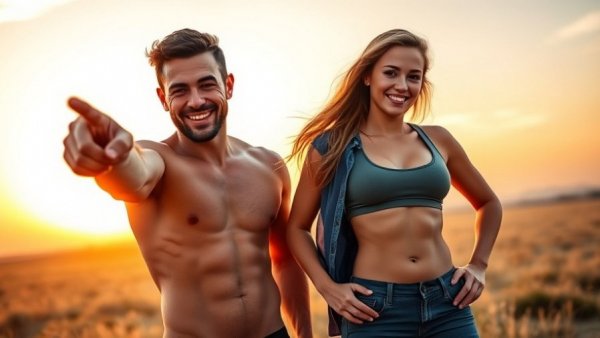 Smiling man and fit woman outdoors with sunrise, how to live a healthy lifestyle.