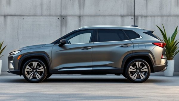 Hybrid SUV design detail in daylight, sleek and cost-saving.