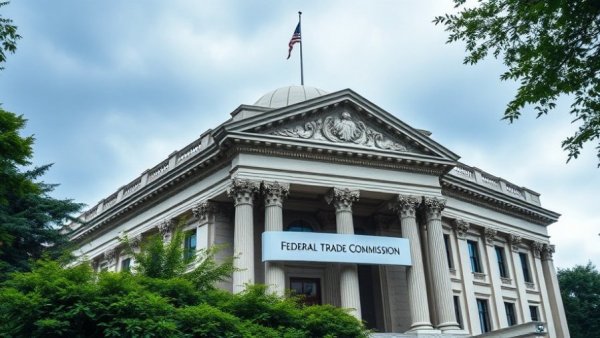 Federal Trade Commission Building sign against classical architecture.