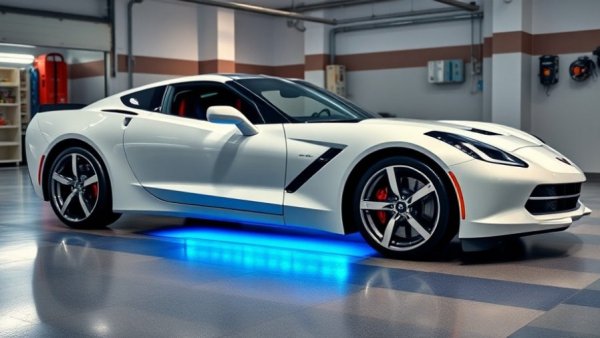 White Corvette in a garage showcasing new performance features.