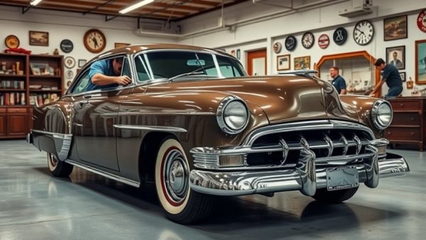 Vintage car gleaming in garage with maintenance tips.