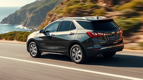 2027 Chevrolet Equinox driving along a coastal road on a sunny day.