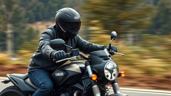 Motorcycle enthusiast riding Yamaha Bolt R-Spec Cruiser with motion blur.