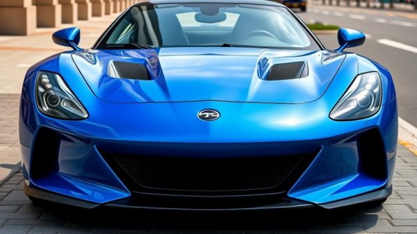 Close-up of sleek blue car grille, best cars 2024