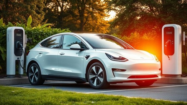 Sleek white EV charging, indicating used electric vehicle trends in 2026.