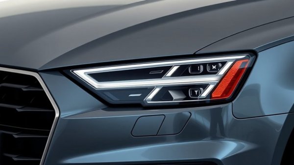 Close-up of sleek Audi headlight design.