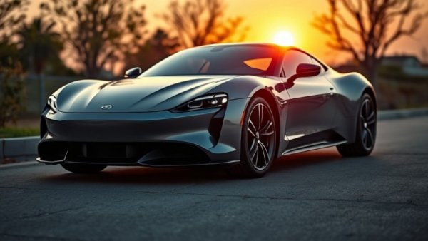 Luxurious car reflecting sunset light, symbolizing pay-as-you-go car insurance.