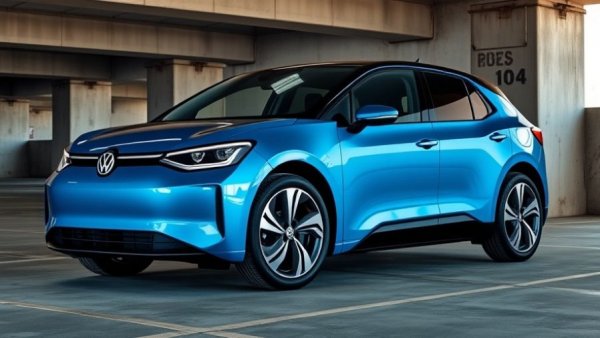 Blue Volkswagen ID.4 in a parking garage, production news.