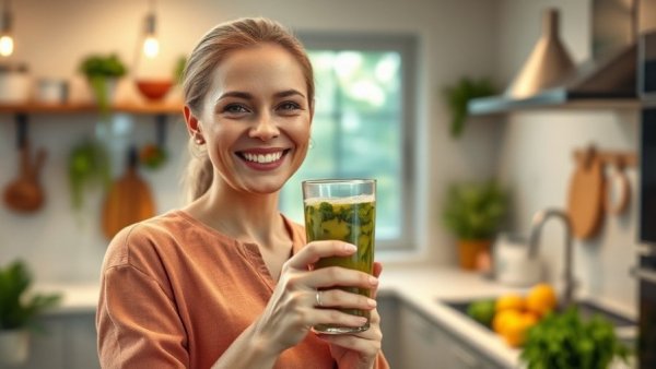 Person promoting daily healthy habits by drinking a healthy beverage.