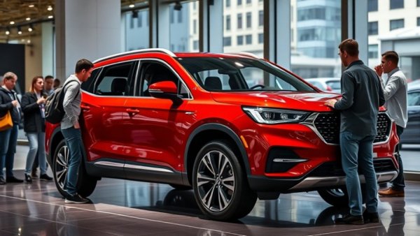 2026 New York International Auto Show highlights vibrant red SUV.