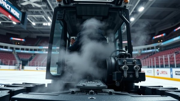 Zambonis perfect NHL ice with close-up view of machinery and hands.