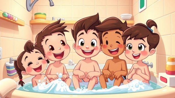 Family enjoying playful bath time, mindfulness for anxiety scene