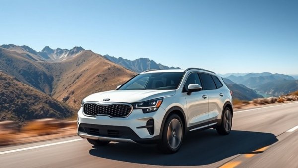 2026 Kia K5 Review: Sleek car on scenic mountain road.