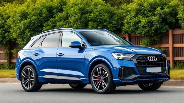 2026 Audi SQ8 in parking lot with lush background.