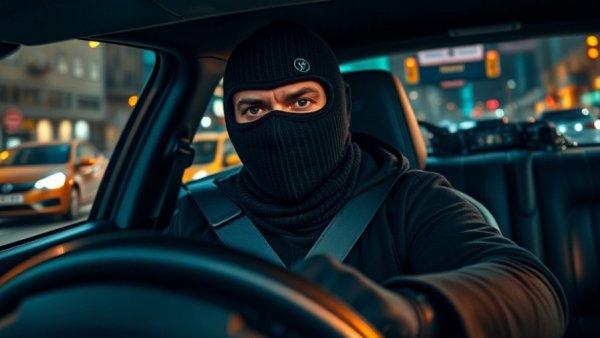 Masked driver in gadget-filled BMW during Cannonball Run.
