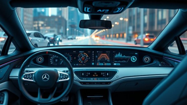 Futuristic car interior displaying AI technology integration.