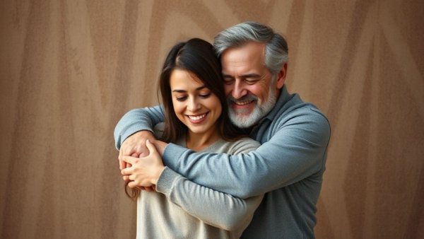 Mindfulness meditation inspired comforting hug against a textured wall.