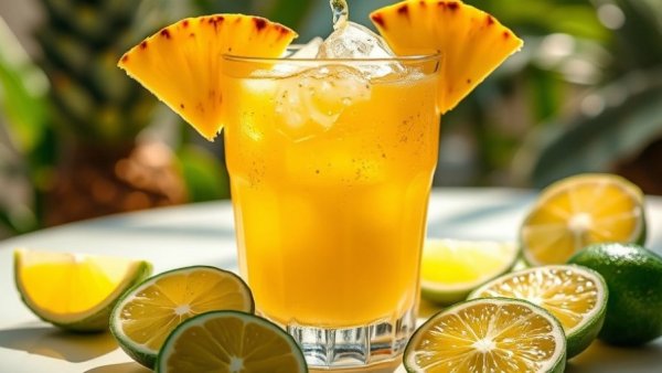 Pineapple Margarita recipe in a vibrant glass with ice.