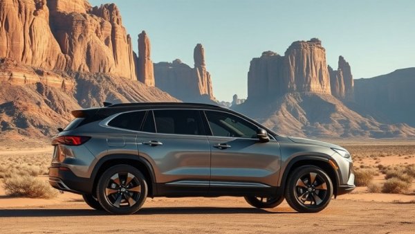 Sleek SUV parked in rugged mountain landscape, best cars 2024