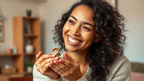 Healthy lifestyle tips from a cheerful woman in a cozy setting.