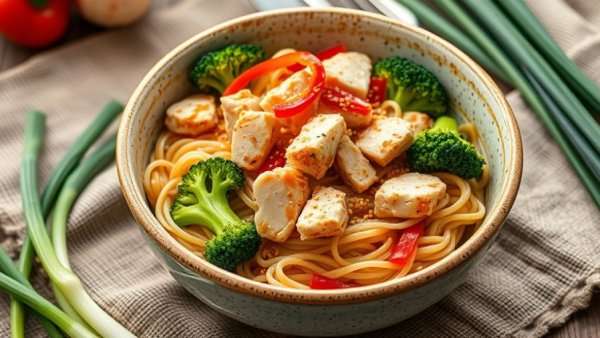 Easy baked ramen noodles with chicken and broccoli.