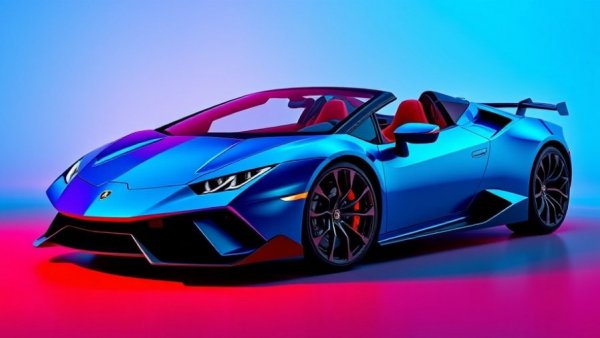 Blue Lamborghini Fenomeno Roadster 1065 HP on vibrant backdrop.