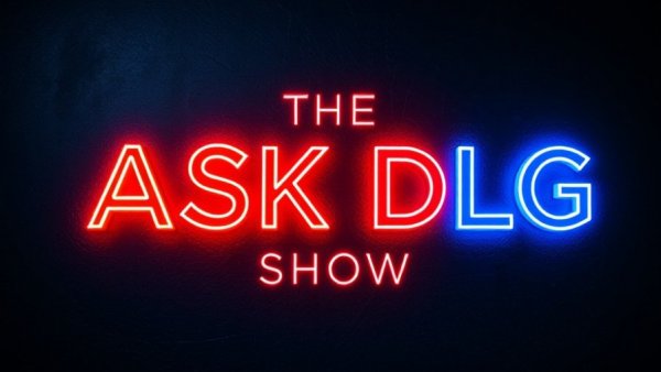 Neon text reads 'THE ASK DLG SHOW' with dark textured background.