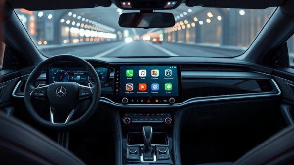 Modern car displaying YouTube on Android Auto interface.