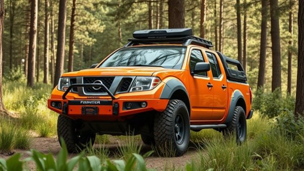 2026 Nissan Frontier Ultimate Build in forest, off-road adventure.