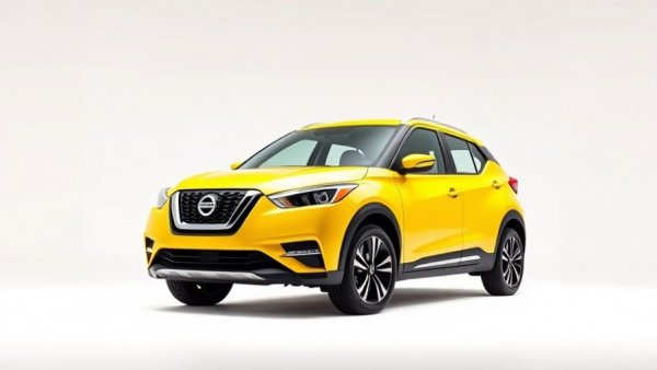 Bright yellow 2026 Nissan Kicks in studio display.