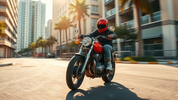 Honda SCL500 retro motorcycle rider navigating a city street curve.
