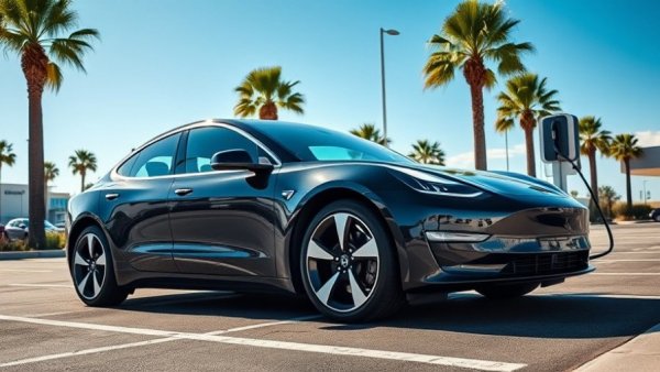 Sleek black electric car charging in a sunny parking lot, $130 annual EV fee.