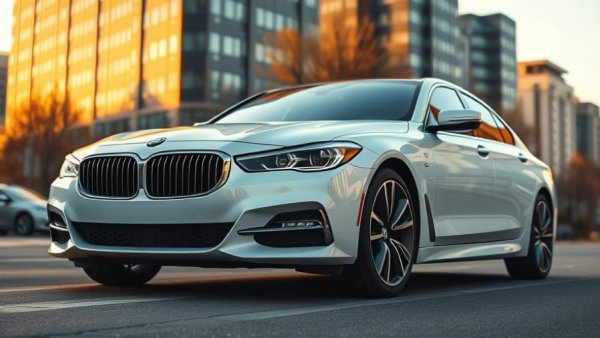 Sophisticated white sedan in urban street at sunset, 2026.
