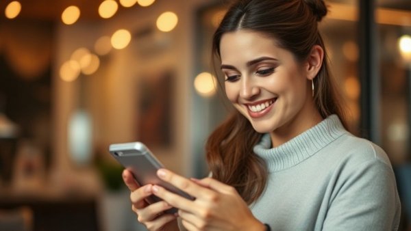 Woman engaging with a smartphone, representing healthy lifestyle tips.