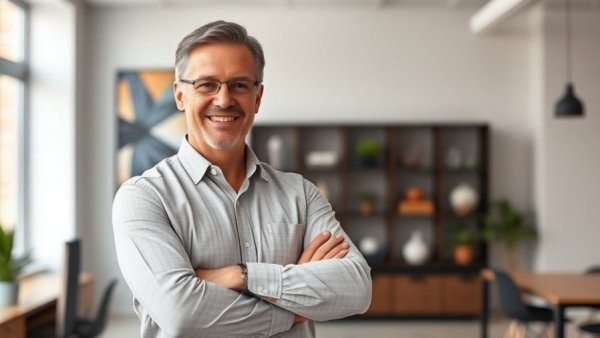 Middle-aged man in gray blazer in office, HIMSS AMAM model for data maturity