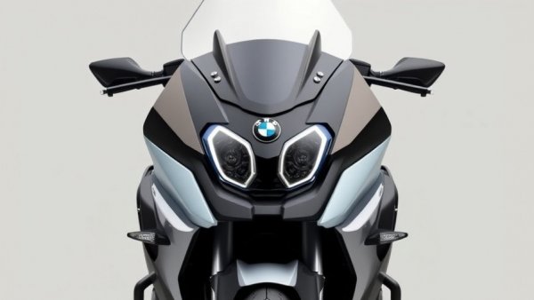 Front view of a sleek BMW K 1600 GTL motorcycle with advanced design.