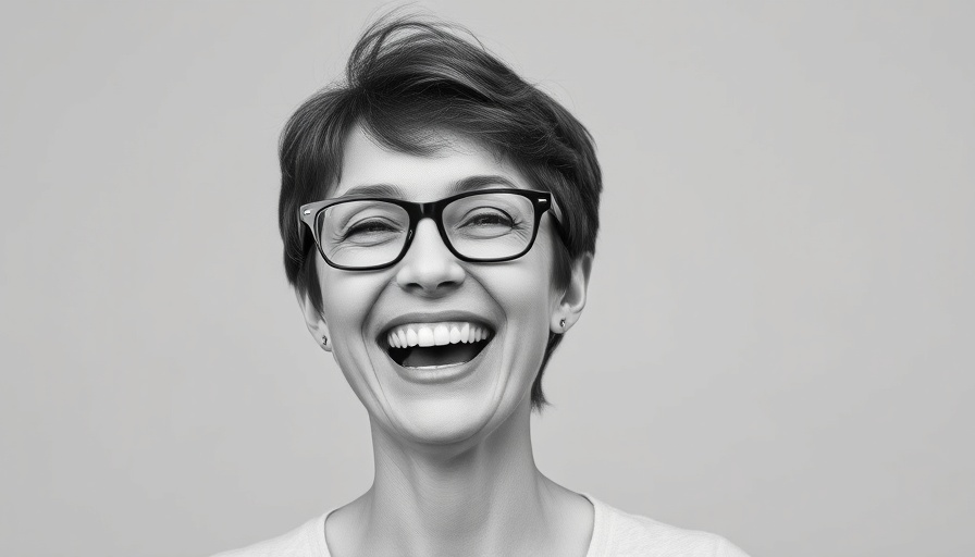 Joyful expression of a woman embracing mindfulness, black and white.