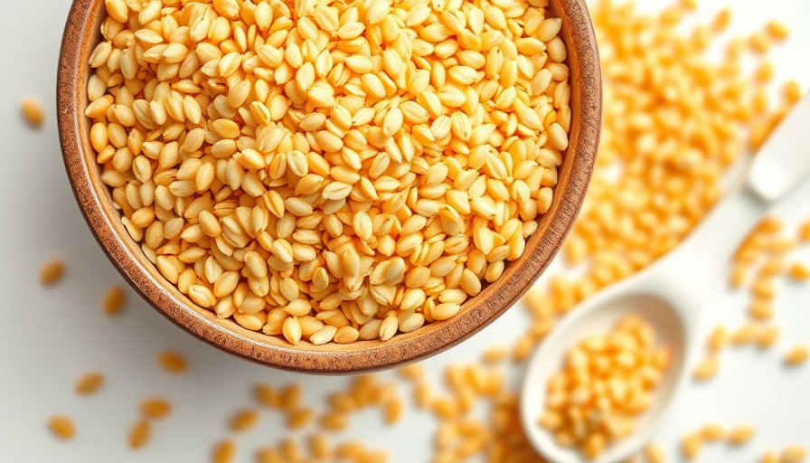 Close-up of sorghum grains in a bowl and spoon showcasing sorghum health benefits.