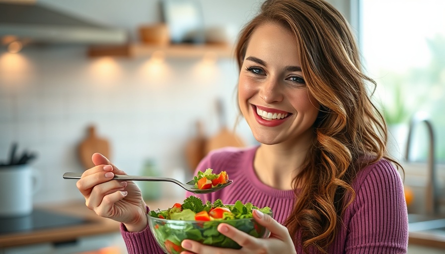 Jenné Claiborne vegan activism, woman enjoying salad in modern kitchen.