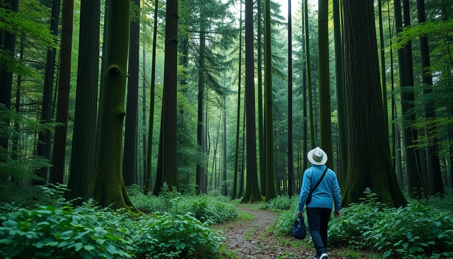 Forest bathing with natural killer cell benefits in a serene wooded area.