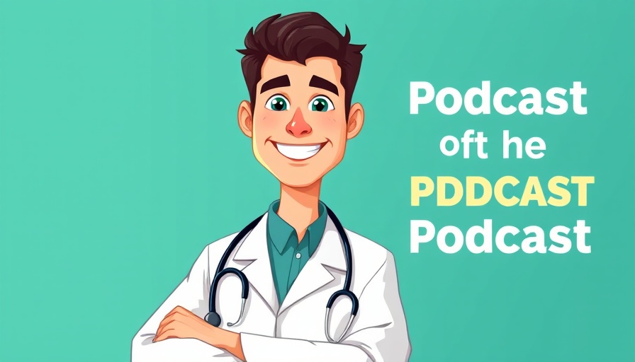 Cartoon doctor promoting podcast on hydration and weight loss.