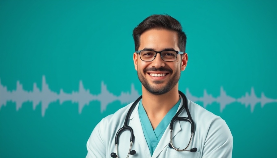 Nutrition information expert in podcast promo with teal background.