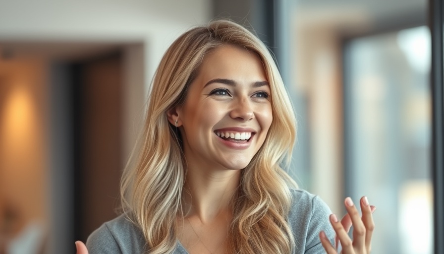 Smiling woman sharing healthy lifestyle tips indoors