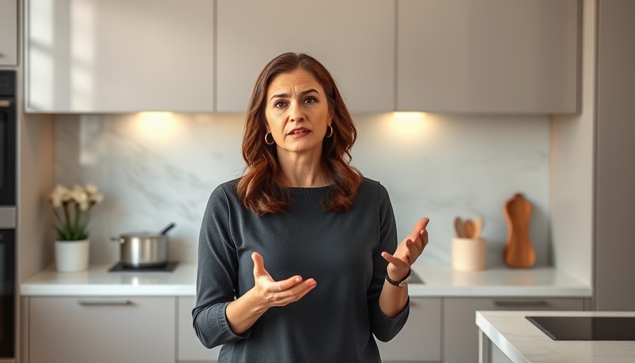 Thoughtful woman in kitchen discussing gut healing breakfast.